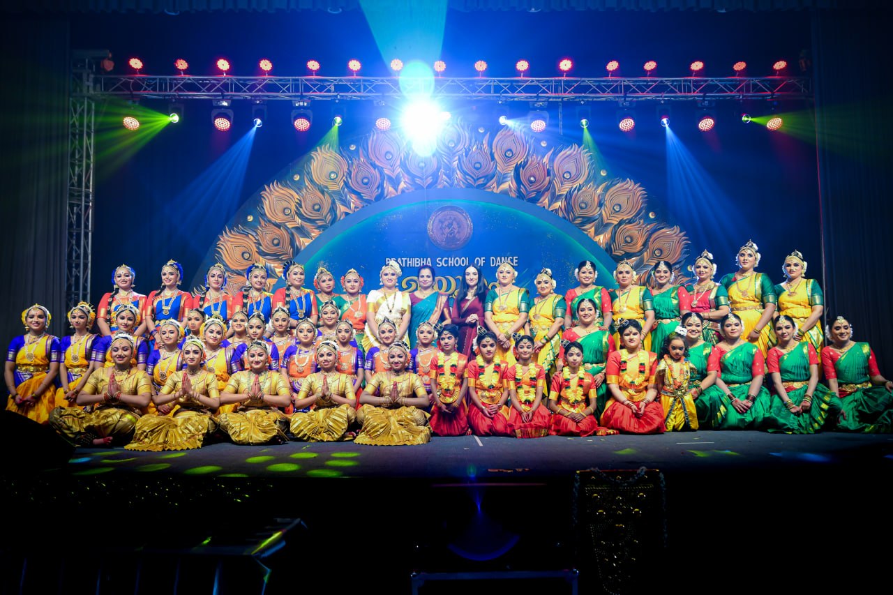 Dancers of Prathibha School of Dance performing on stage